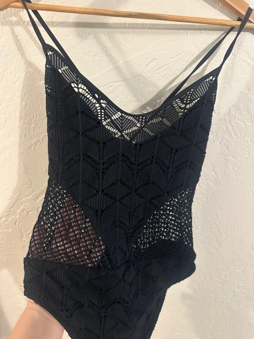 La Blanca Power Couple Crochet High Neck Cutout Sheer One Piece Swimsuit